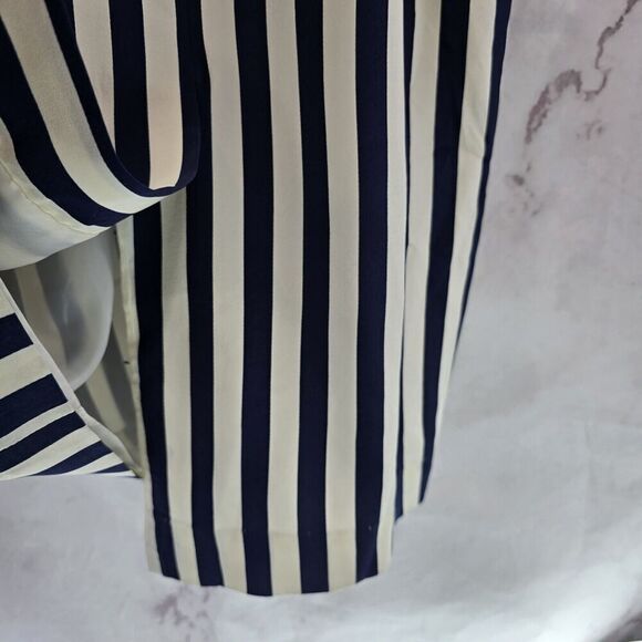 Vintage Silk Dress Womens Large 12 Navy Cream White Midi Maxi Striped Talbots - Picture 5 of 16